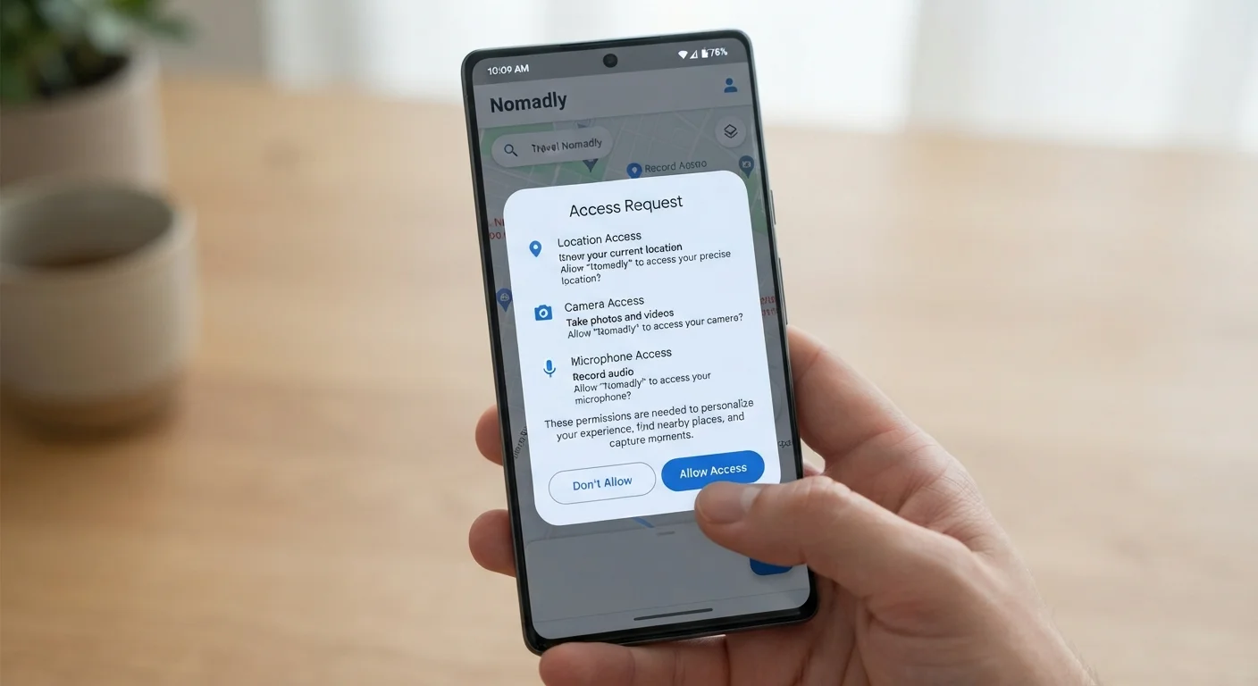Smartphone screen displaying an app permission request dialog with access options