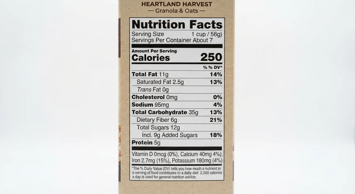 Close-up of a Nutrition Facts label on packaged food showing serving size and daily values